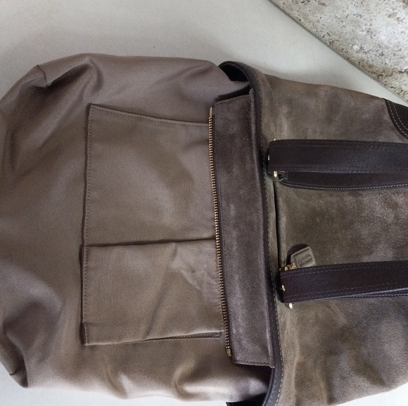 Coach Carly, Suede Shoulder/Tote Bag In Taupe - Picture 11 of 14